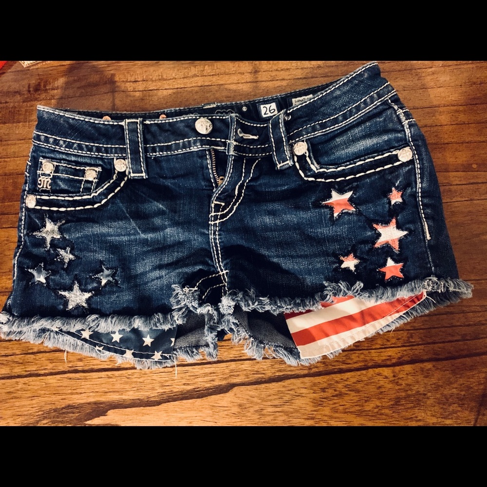 American Flag Miss Me Distressed Jean Shorts sz 26
